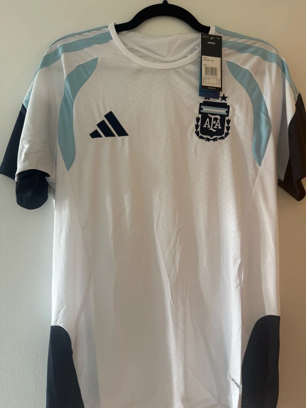 adidas White and Light Blue Argentina Football Jersey training